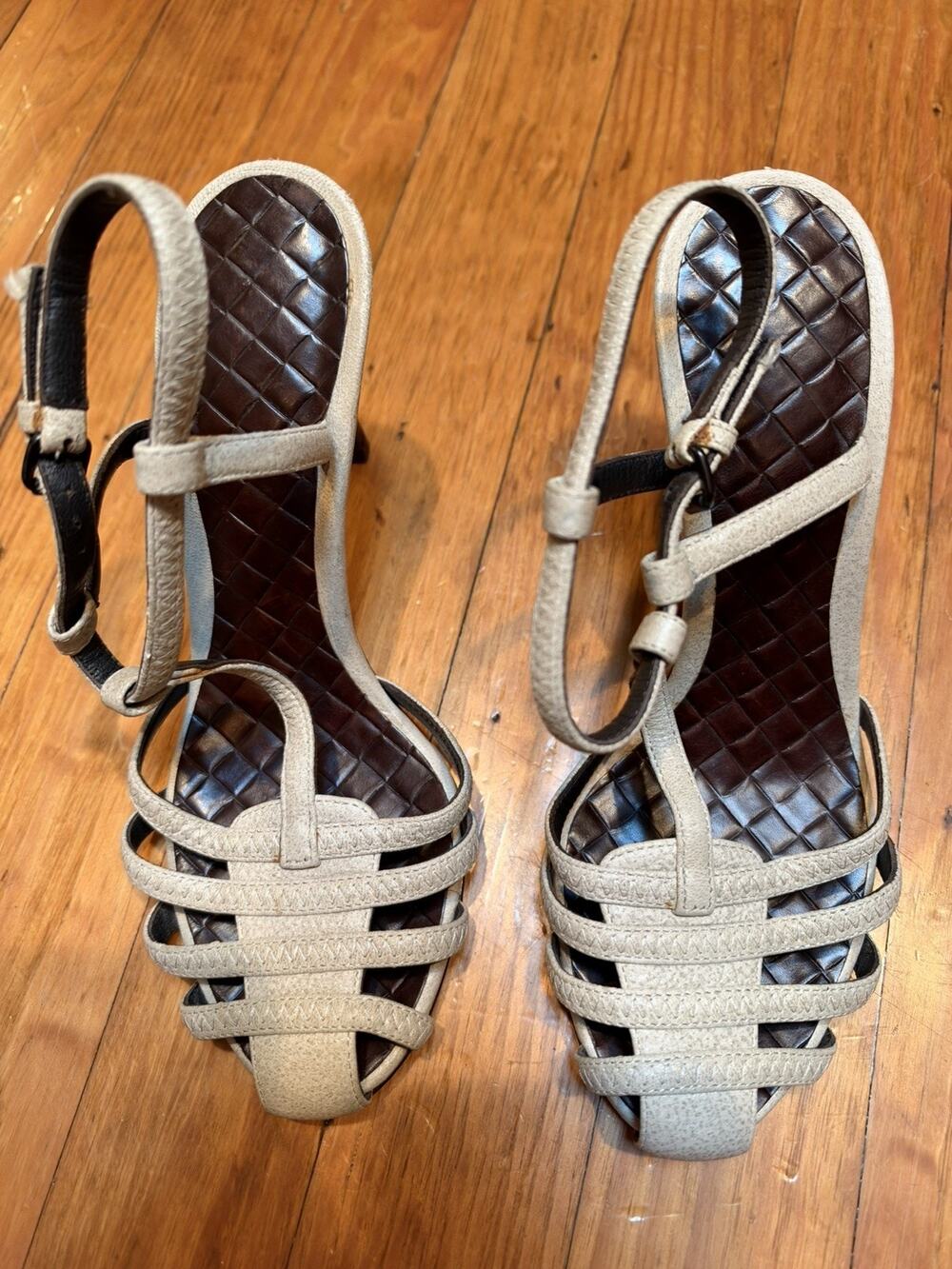 Vintage Bottega Veneta Intrecciato Leather Caged Ankle Strap Heels Sandal 36.5